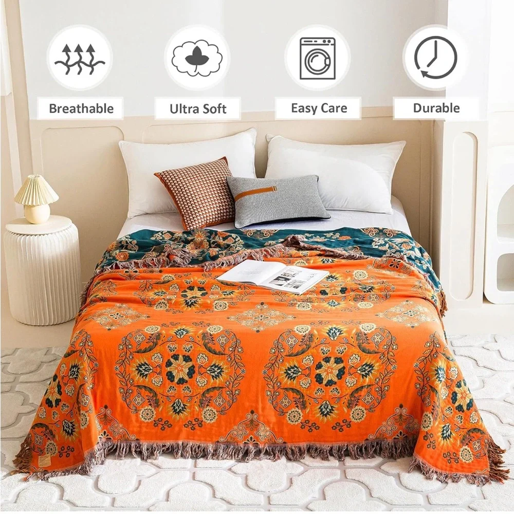 100% Cotton Ultra-Soft Throw Blanket – Rustic Quilt for Bed or Couch